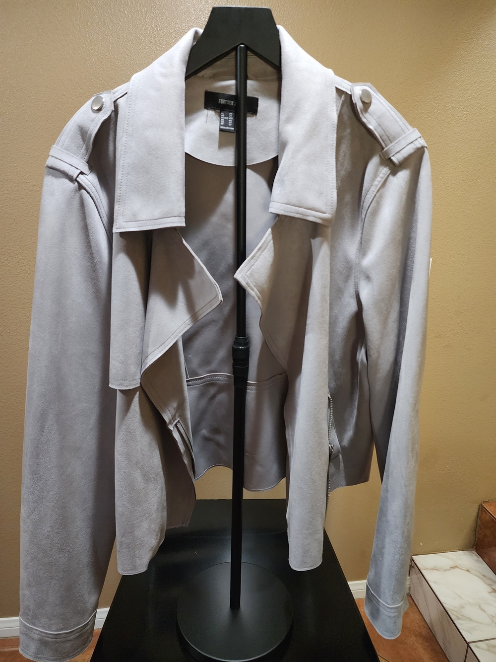 Forever 21 Light Gray Suede-Feel Draped Jacket